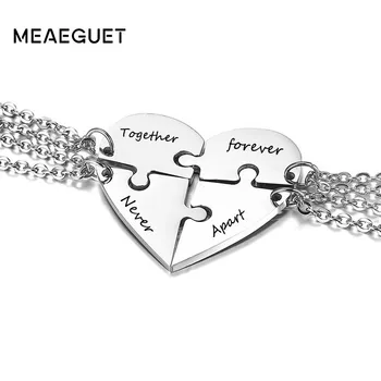 

CUSTOMIZED PUZZLE HEART NECKLACE WOMEN PENDANT silver color STAINLESS STEEL FRIENDSHIP UNISEX JEWELRY 4PCS PACKED