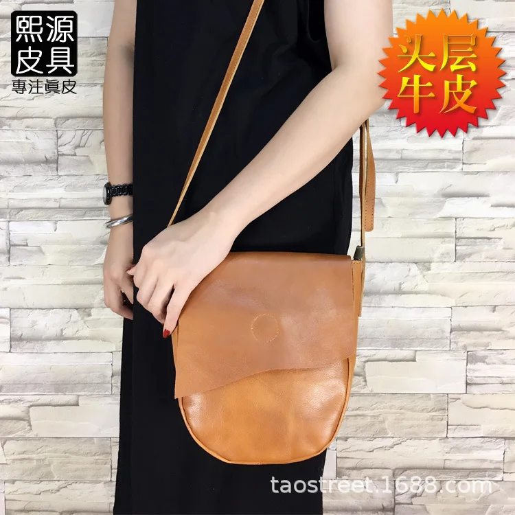 

2019 Spring And Summer New Style WOMEN'S Leather Bags Full-grain Leather Soft Leather Casual Simple Oblique Bag Shoulder Bag Gua