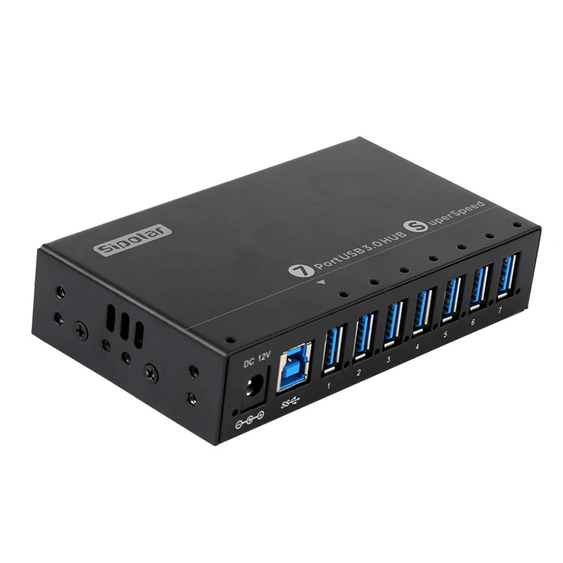 Sipolar a173 промышленный монтируемый металлический 7 портов usb 3,0 концентратор данных мульти пор usb зарядное устройство концентратор с адаптером питания