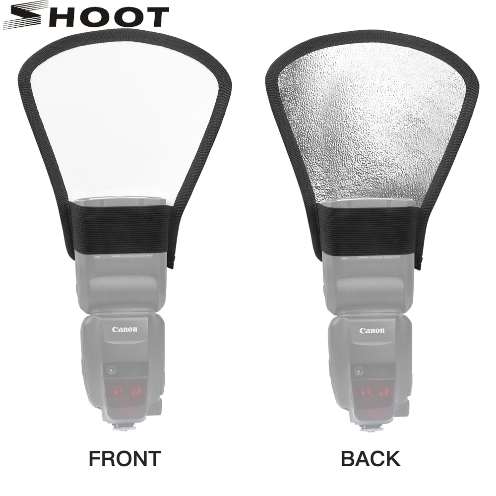 SHOOT 1pcs 2 in 1 Silver/White Camera Flash Diffuser Reflector Mini