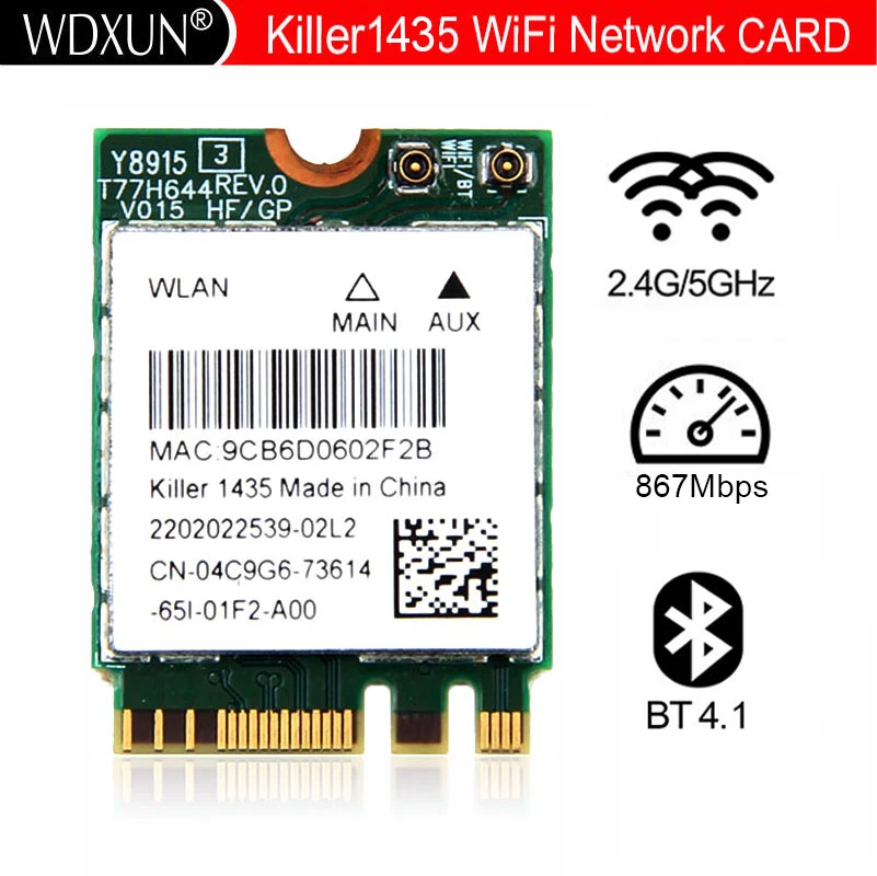 Dual Band  Wireless Network Card Atheros QCNFA344A Killer 1435 802.11ac 867Mbps Wifi Bluetooth 4.1 M.2 Better BCM94352Z network interface card