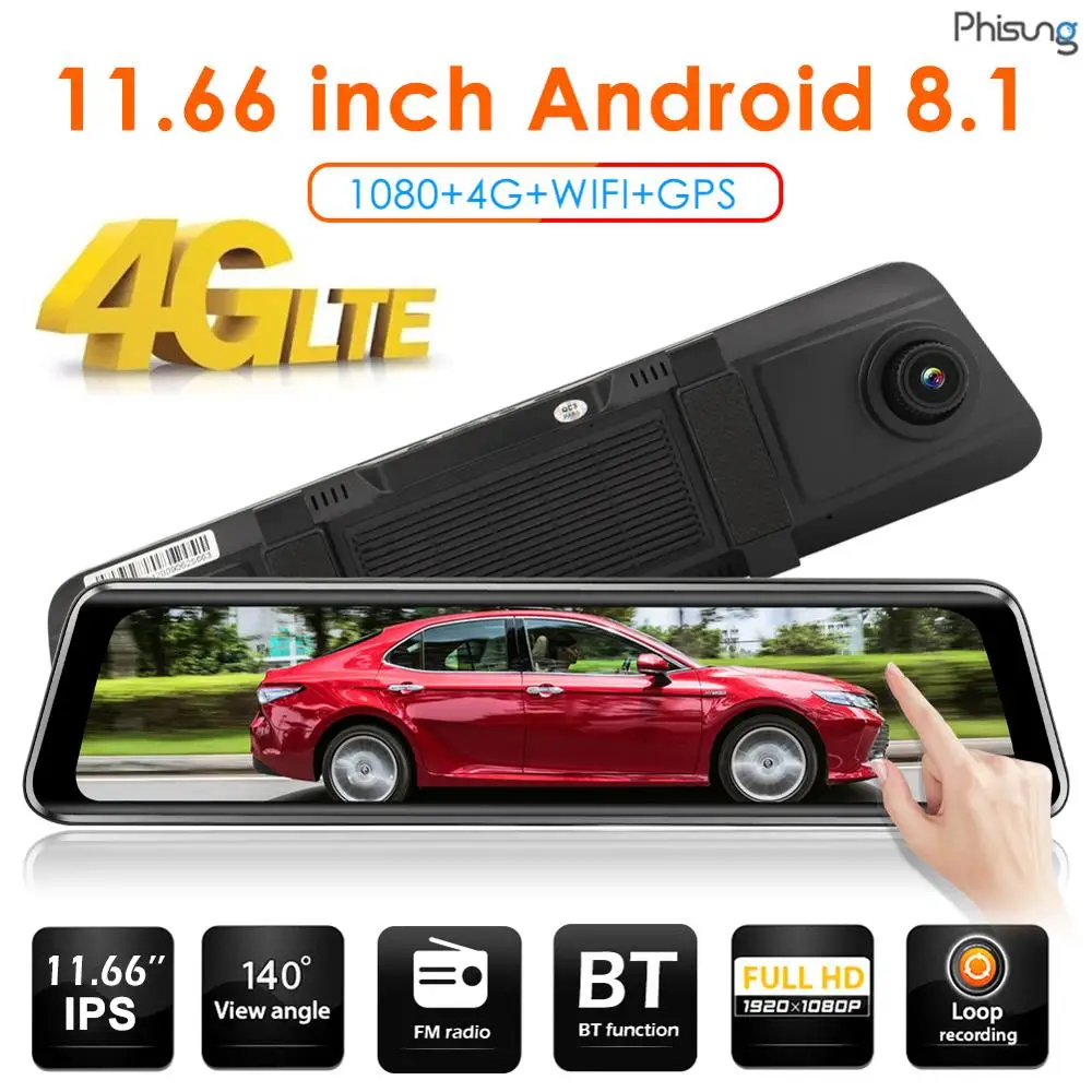  Phisung Z66 4G Android 8.1 FHD 1080P 1166 inch Auto DVR Kamera Rückspiegel 2 Objektiv WiFi GPS ADAS