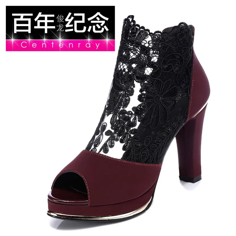 

New Style Chunky-Heel Peep-toe Sandals Women's Semi-high Heeled 2019-100 Years Versatile Summer Gauze Rubber Fish Mouth