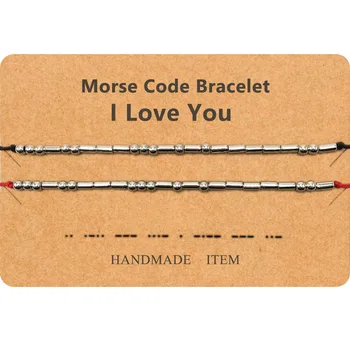 

Charm Morse Code Bracelet Geometric Handmade Beads Rope Chain for Friendship Bracelets Family Friend Couple Custom Bracelet