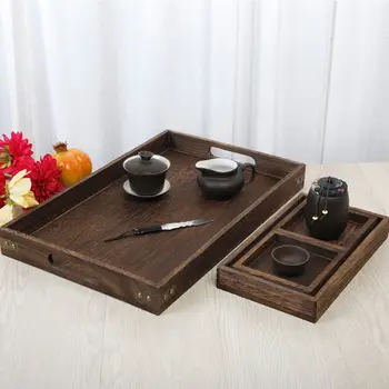 

Set of 7 Rustic Paulownia Wooden Nesting Serving Trays Set with Cutout Handles X7JE