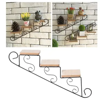 

American Rural Creative Staircase Shape Cafe Clothing Store Wall Decoration Wall Hanging Flower Shelf Wall Mount (Upward Wrought