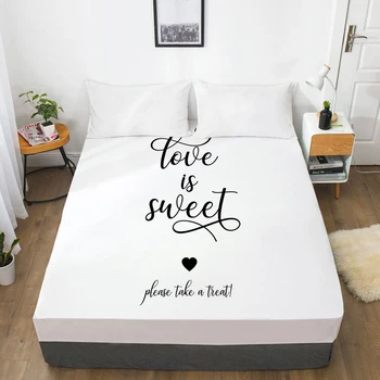 

White Letter Fitted Sheets Mattress Cover With Elastic Band 3D Bed Sheet Linens 200x220 160x200 Bed Sheet Customize size/design