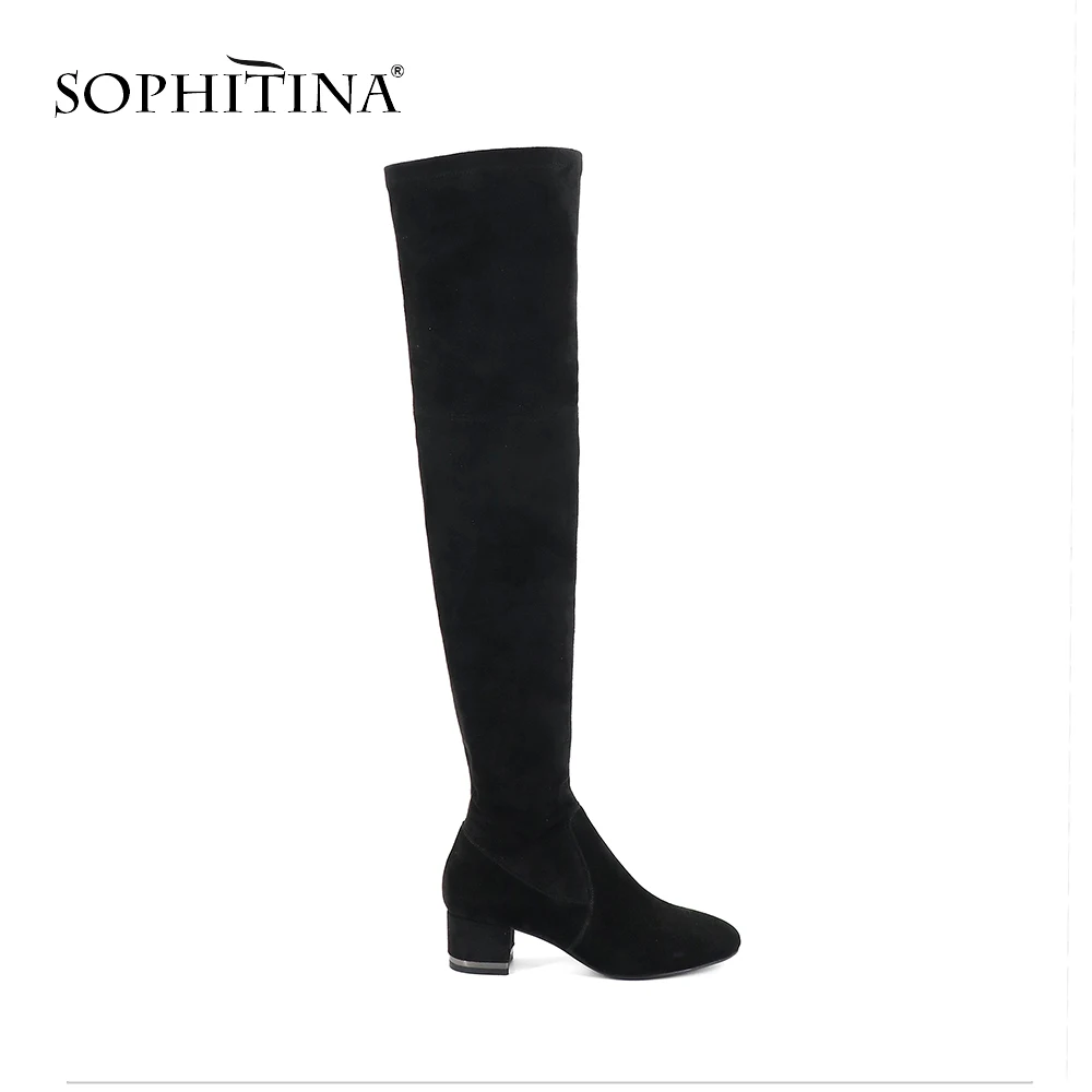 

SOPHITINA Fashion Women's Boots High Quality Kid Suede Comfortable Round Toe New Shoes Square Heel Solid Elegant Boots SC357
