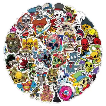 

100PCS Mixed Horror Skull Stickers For Laptop Motorcycle Car Styling Luggage Phone Accessories PVC Decals DIY Terror Sticker