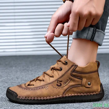 

Classic Winter Men's Boots Comfortable Men Ankle Boots Thick Plush Warm Snow Boots Leather Autumn Outdoor Man Motorcycle Boots