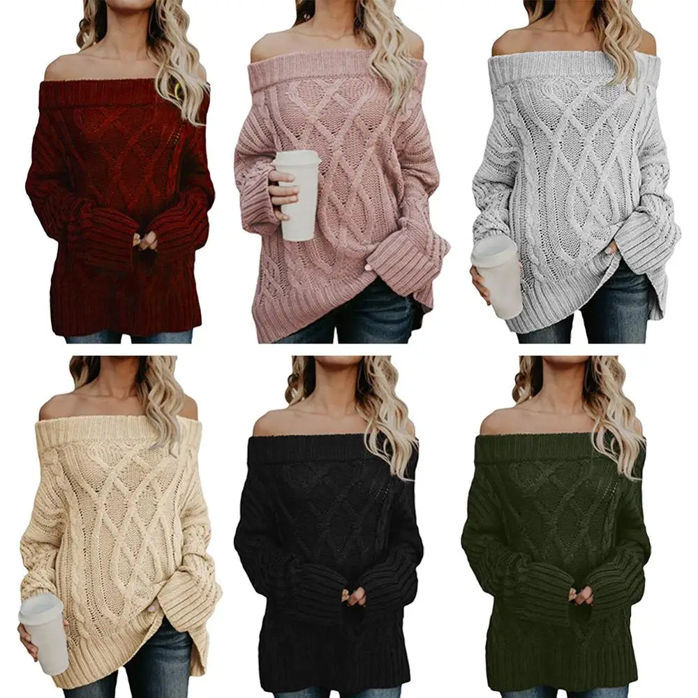 

Sweater Knitwear Europe And America Autumn And Winter Warm Thickening Thick Line Twist Off The Shoulder Dress