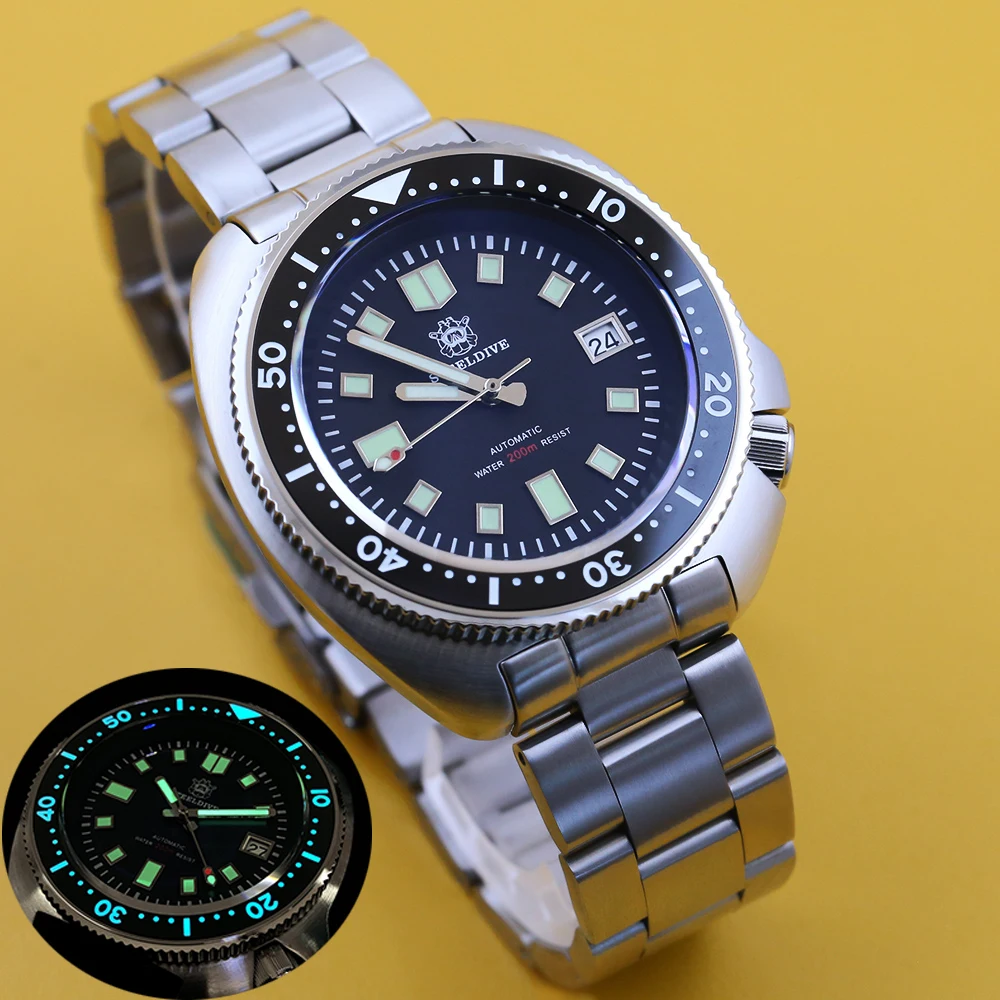 US $116.56 Steeldive 200m Dive Watch Automatic Mechanical Mens Watch Nh35 Japan C3 Super Luminous Diver Watch Men Watches Stainless Steel