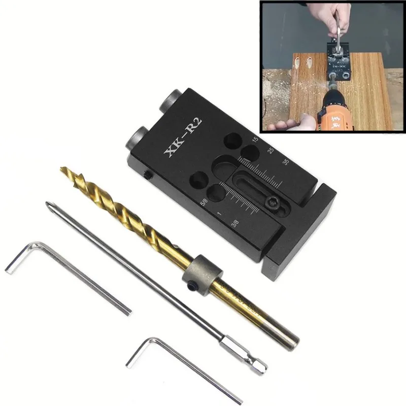 

New Mini Pocket Hole Jig Kit Oblique hole puncher with 9.5mm Step Drill Bit For Wood Working & Joinery Tool Set Black