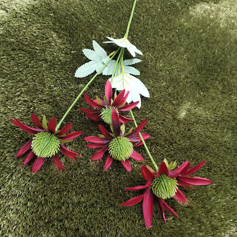 Large Artificial New 4 fork simulation echinacea Leafs Green Plant Tropical Shrub Autumn Decoration Fake Rubber Tree for Home