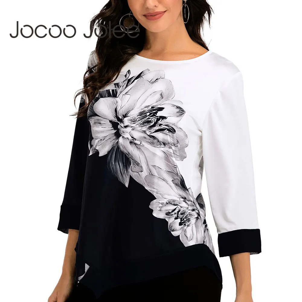 Tanie Jocoo Jolee koszula kobiety wiosna letni nadruk bluzka 3/4 rękaw Casual nieregularne