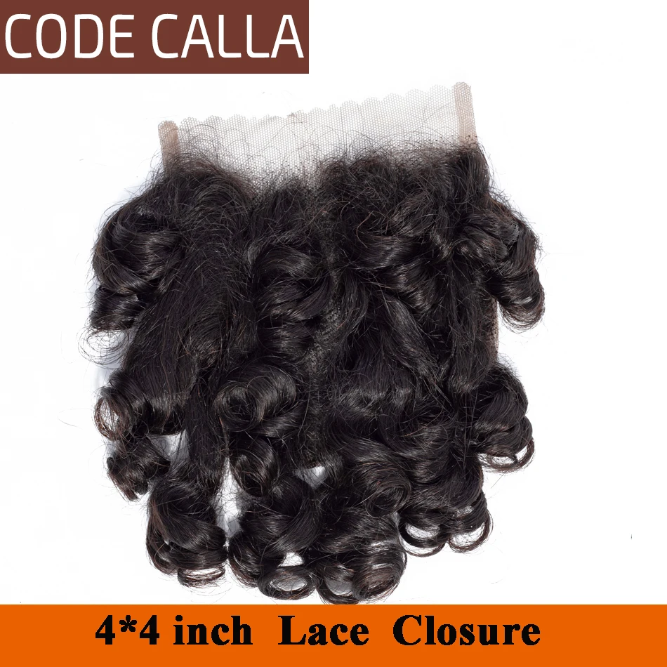 Код Calla Bouncy пучки вьющихся волос с закрытием шнурка малазийские Remy человеческие волосы переплетения для наращивания натуральный черный цвет для женщин