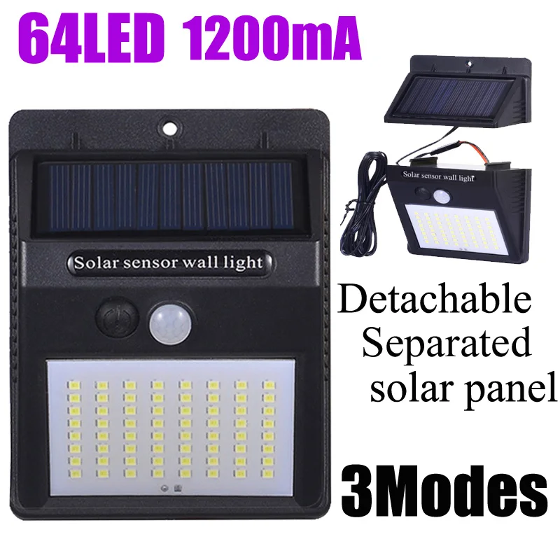 A2 PIR датчик движения Солнечная лампа фонарь 64LED 1200mA энергия настенный светильник