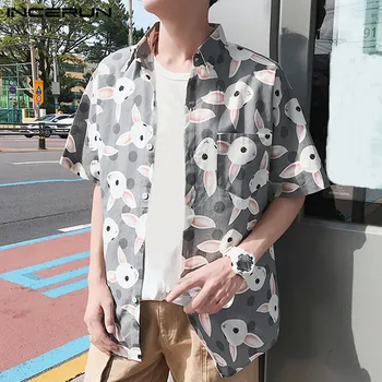 

2020 Men Cartoon Rabbit Printed Shirt Men Fashion Short Sleeve Lapel Shirt Loose Breathable Tops Casual Streetwear Blouse S-5XL