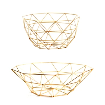 

2 Pcs Nordic Storage Baskets Gold Metal Art Snacks Candy Fruit Basket Organizer Basket, 27x13.5x14.5Cm & 14.5X27X8Cm