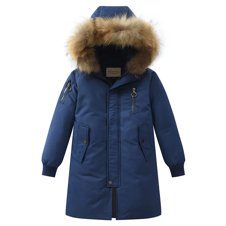 30 градусов Детская зимняя куртка-пуховик детская теплая зимняя верхняя одежда парки Пальто для подростков мальчиков 8 10 12 14 16 лет длинное пальто - Цвет: navy