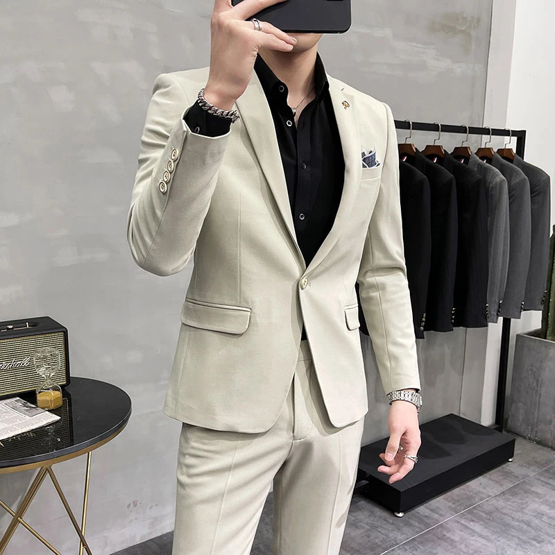 Men's Suit Jacket with Pant Formal Slim Fit Business Work Wedding Stage Tuxedo Fashion Best Men Social Dress Suit 2 Pieces Sets 4