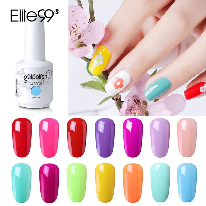  Elite99 15ml Summer Color UV Gel Nail Polish Top Base Coat Needed Soak Off Nail Gel Varnish Lacquer