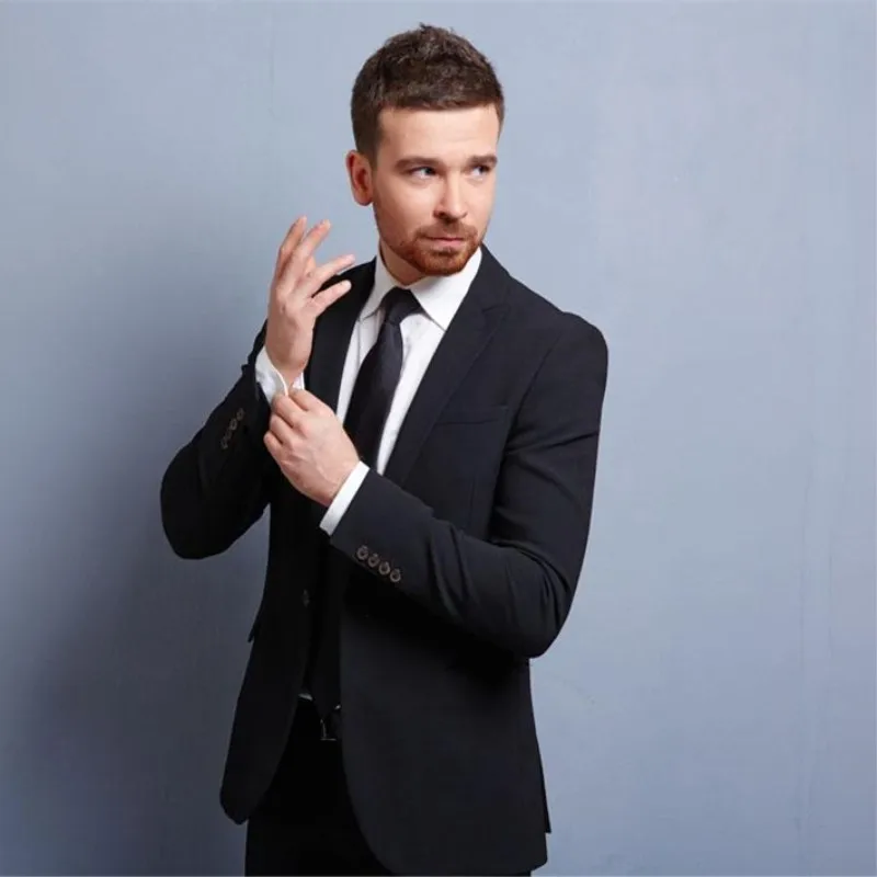 

Single Breasted One button simple fashion black groom ball gown slim men's suits jacket 2 piece (jacket+ pants+free tie)