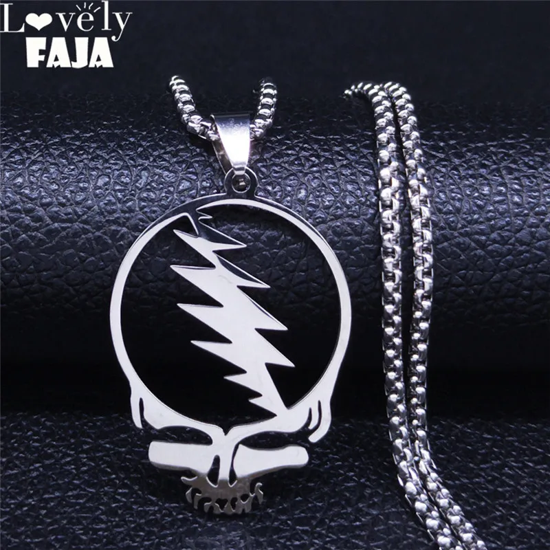 AFAWA Grateful Dead Skull Stainless Steel Chain Necklace for Men/Women Silver Color Jewelry cadenas mujer N4206S03 | Украшения и