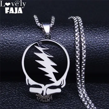 

AFAWA Grateful Dead Skull Stainless Steel Chain Necklace for Men/Women Silver Color Necklace Jewelry cadenas mujer N4206S03