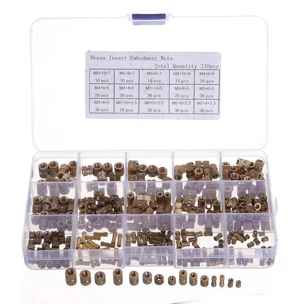 Suleve MXBN7 330 шт. M2/M3/M4/M5 накатанная латунная круглая Женская резьба накатанные гайки круглая вставка embement гайка Ассортимент Набор