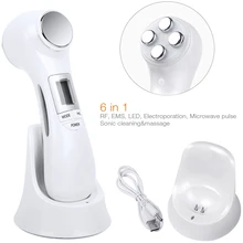 6 в 1 двойной светодиодный фотон Красота кожи лица Омоложение кожи Виброметр Ион Микро ток мезотерапия уход за лицом