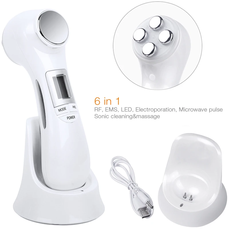  6 in 1 Double LED Photon Beauty Skin Facial Skin Rejuvenation Vibrometer Machine Ion Micro Current  - 4000294740305