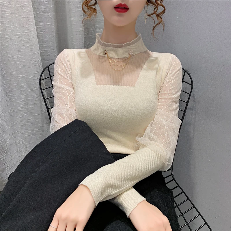 

Room 197483 on 10 rows 2 】 make velvet lace net yarn splicing knit female 57