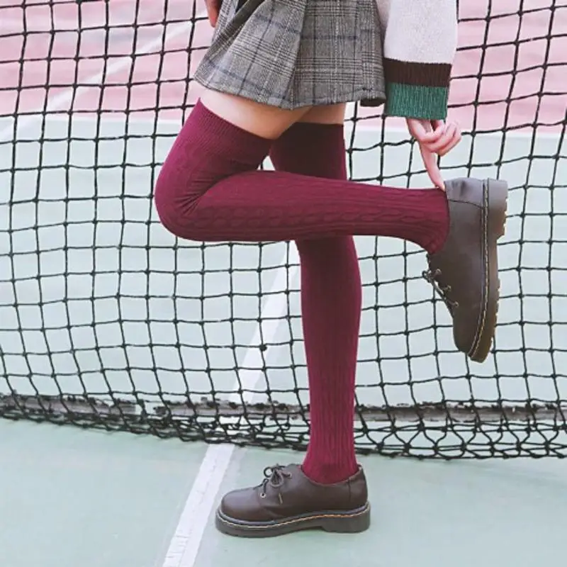 

New Japanese College Wind Twist Over The Knee Women's Long Tube Stockings Cotton High Thigh SocksWinter Autumn Leg Warmer