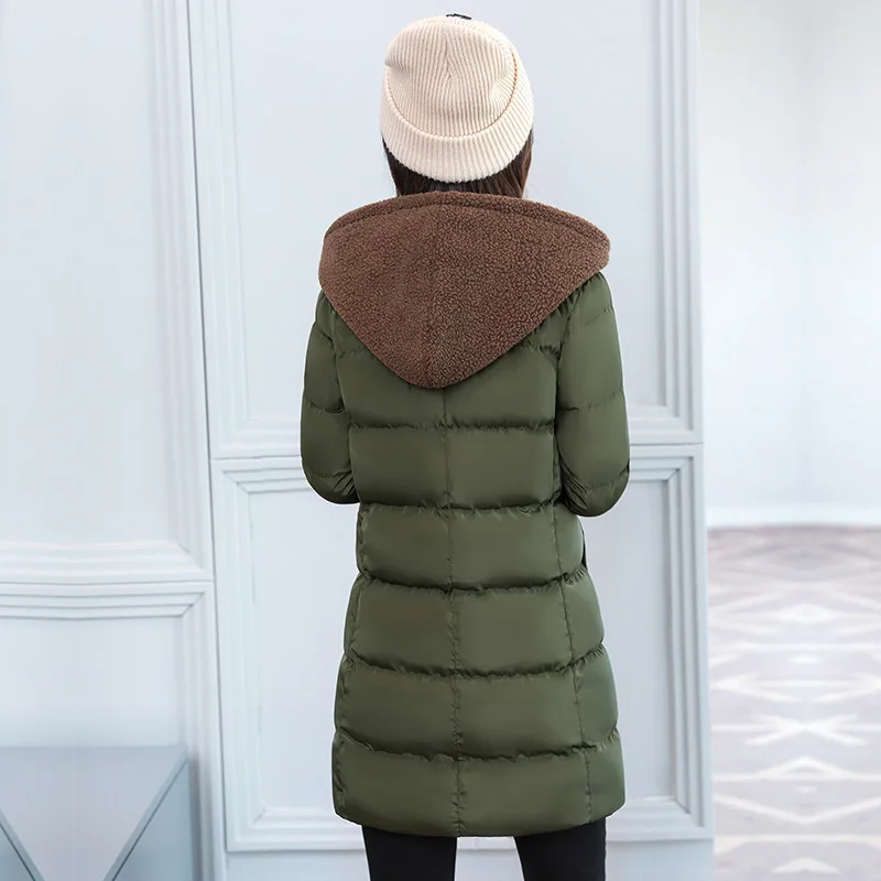 

2018 New Style Korean-style Winter Cotton-padded Clothes Women's Mid-length Slim Fit plus Thick Cotton Hooded Trench Coat Lambs