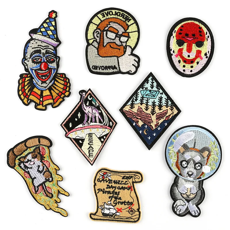 

Dog Landscape Badges Iron on Fashion Animal Patches for Clothing Stripe Stickers Embroidered Patches for The Kid DIY Appliques G
