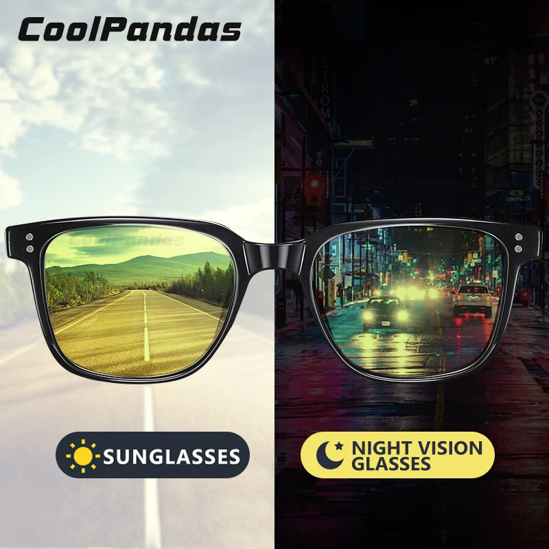 

Brand Unisex Square Photochromic Sunglasses Men Retro Rivets Two Dots Sun Glasses Day Night Vision Oculos lentes de sol hombre