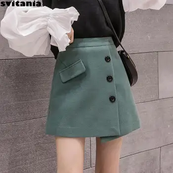 

Svitania Irregular Woolen A-line Skirt For Women New High Waist All-around Skirt Thickening Skirt