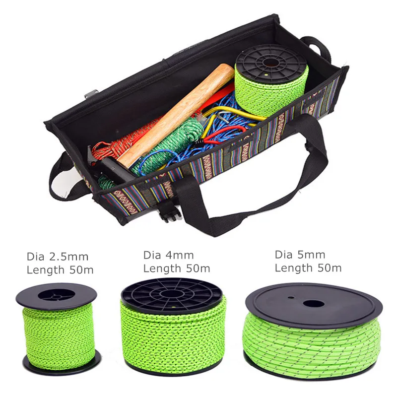 

50m length Outdoor camping tent reflective rope thickness dia 2.5mm static line velarium ground nail waterproof storage line rop