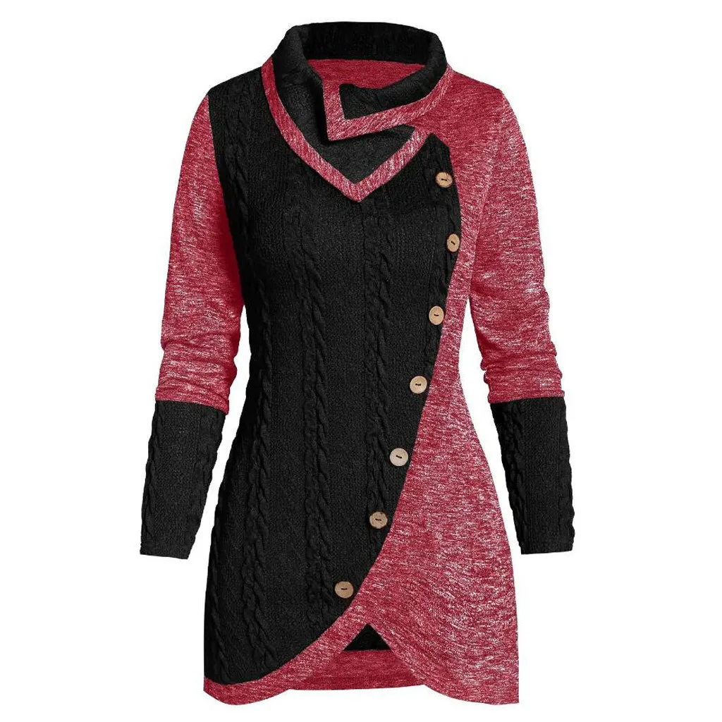 Womail размера плюс L-L5 Асимметричный пуловер с пуговицами, повседневный зимний модный вязаный свитер, топы для женщин, топ - Цвет: PK