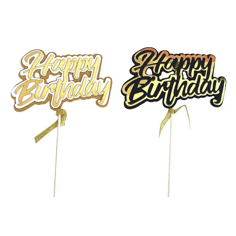2 Pcs Cake Toppers Happy Birthday Creative Cake Picks Cake Insert Cards for Banquet Wedding