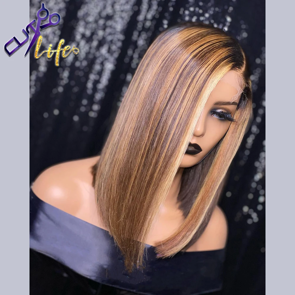 Bob Highlight Straight 13X4 Lace Front Wig Human Hair Wig for Women Brazilian Remy Hair 4X4 Lace Closure Wigs Side Part,human hair wig,lace front wigs