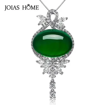 

JoiasHome 925 Sterling Silver Pendant Natural Emerald Water Drop Oval Court Necklace Pendant Women Silver Jewelry Gift