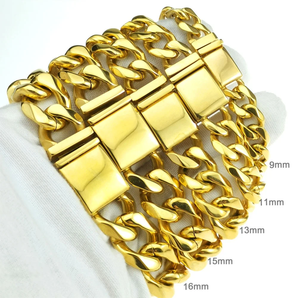 Drop Shipping Gioielli 18K Placcato In Oro 9-16Mm In Acciaio Inossidabile Miami Cubano Bracciale Uomo Donna