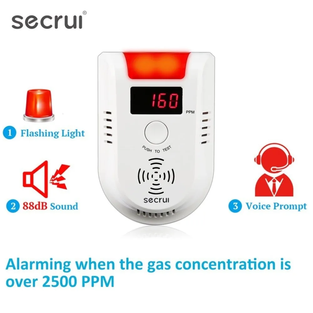 

SECRUI GD13W Wireless Digital LED Display Combustible Gas Detector Independent Red LED Light Flashes For GSM PSTN