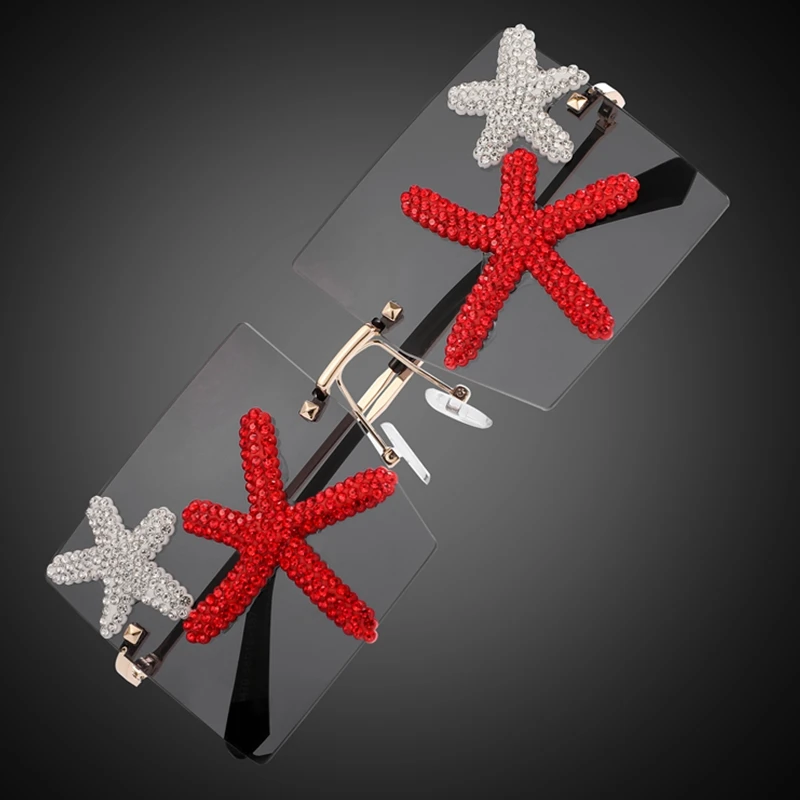 

Square Frameless Sunglasses Women Luxury Vacation Seaside Sun Glasses Men Rhinestone Starfish Decoration Eyewear Gafas De Sol