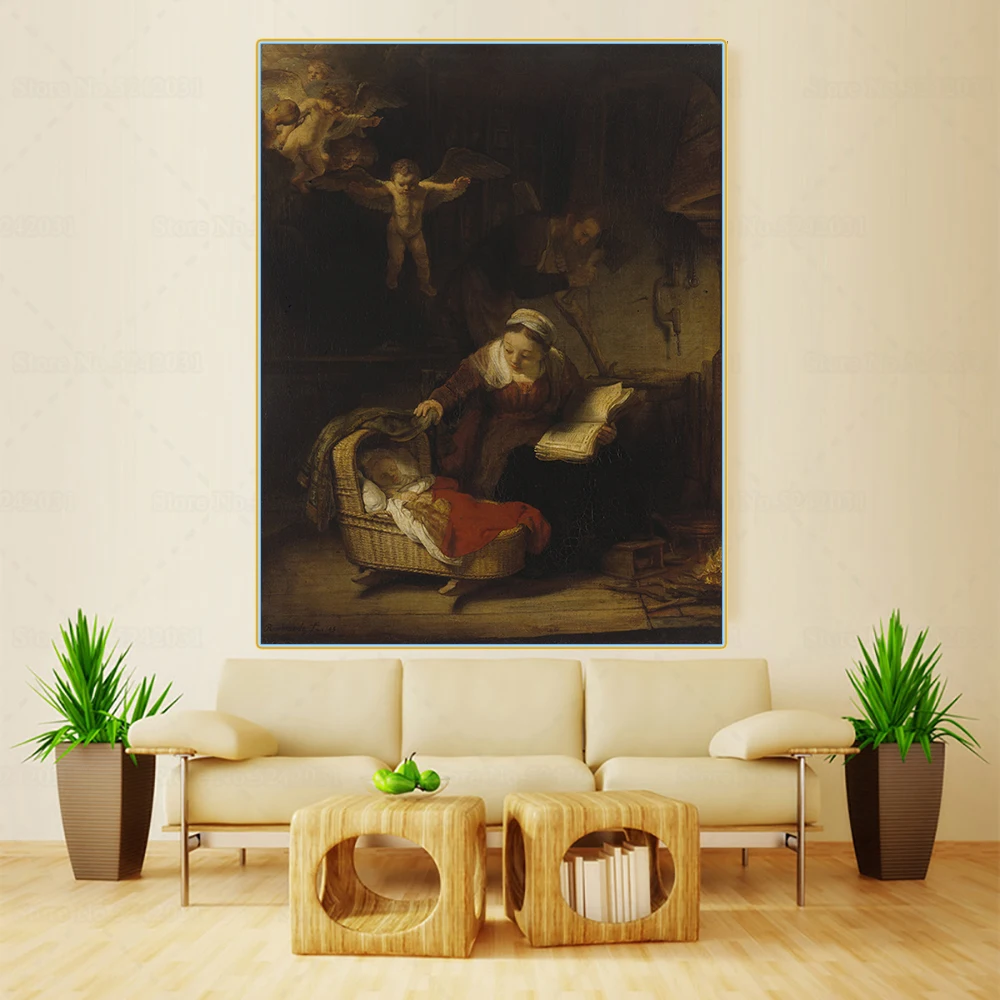 

The Holy Family with Angels by Rembrandt Canvas Oil Painting Famous Artwork Poster Picture Decor Home Living room Decoration