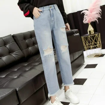 

Plus Size Ripped Hole Harem 9/10Length Denim Capri Pants Jeans for Women S M L XL 2XL 3XL 4XL 5XL
