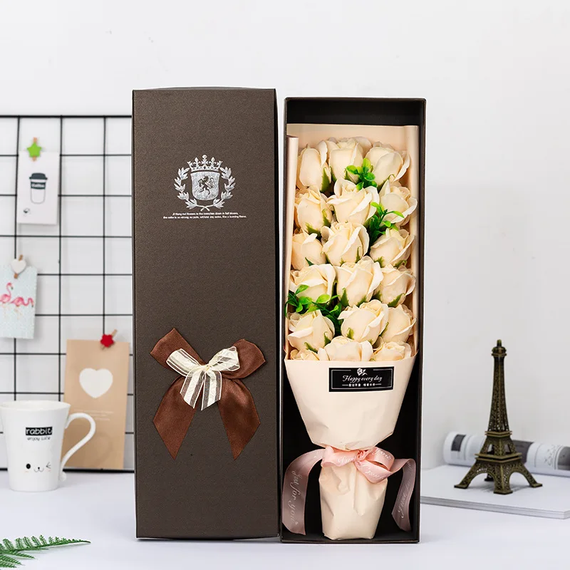 

Aritificial Flower Rose Soap Valentine's Day Gift 18 Rose Soap Romantic Bouquet Rose Gift Box Wedding Decoration Festival Box