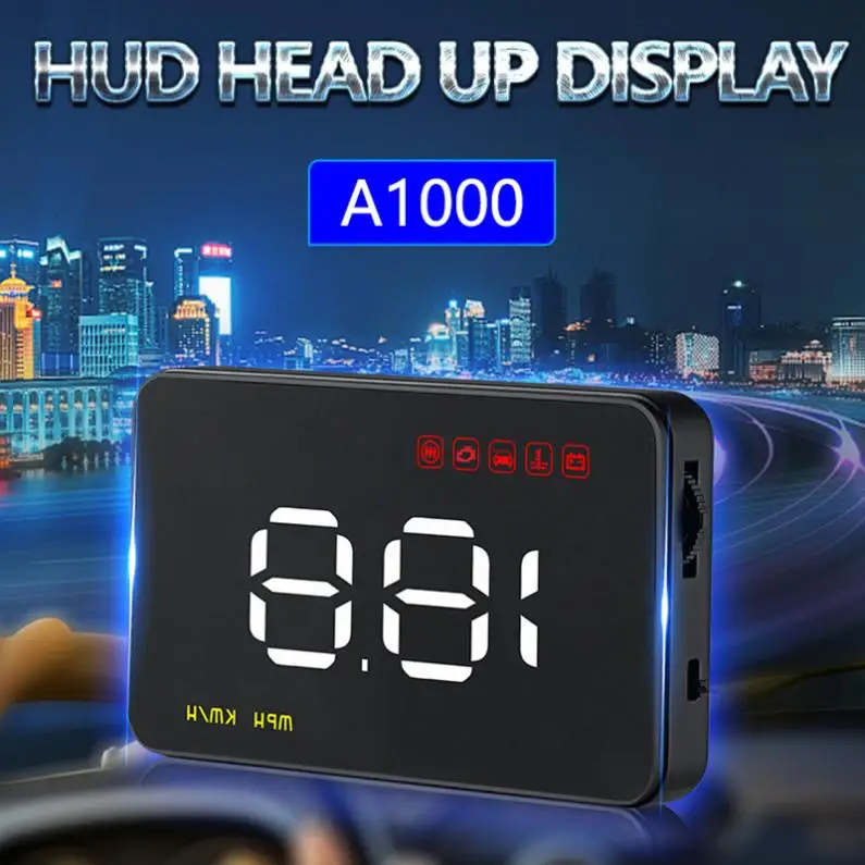 

A1000 3.5 Inch Car HUD Head Up Display Speedometer OBD2 II EUOBD Auto Projector Parameter Display 6 Safety Alarms System